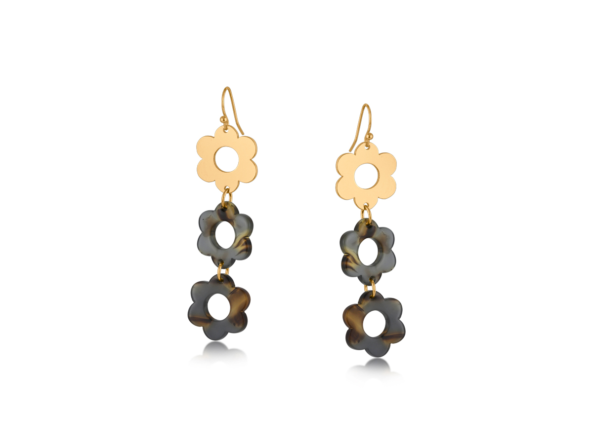 Picture of GREY  ISABELLA FLORAL METAL AND RESIN DROP EARRING