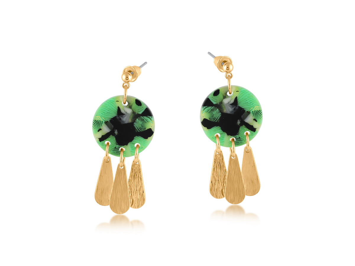 Picture of GREEN  CAPRI METAL AND RESIN DROP EARRINGS