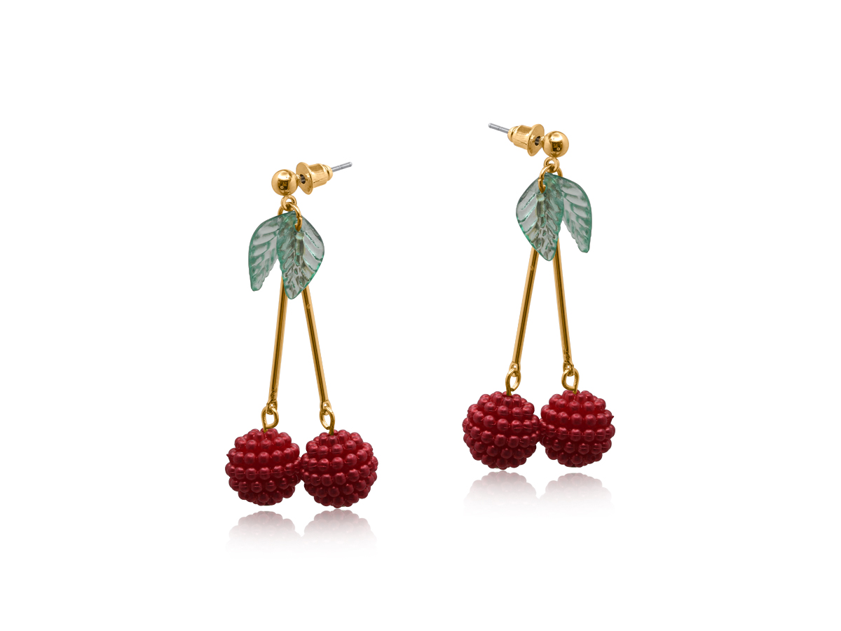 Picture of RED LILLY BEADED CHERRY EARRINGS