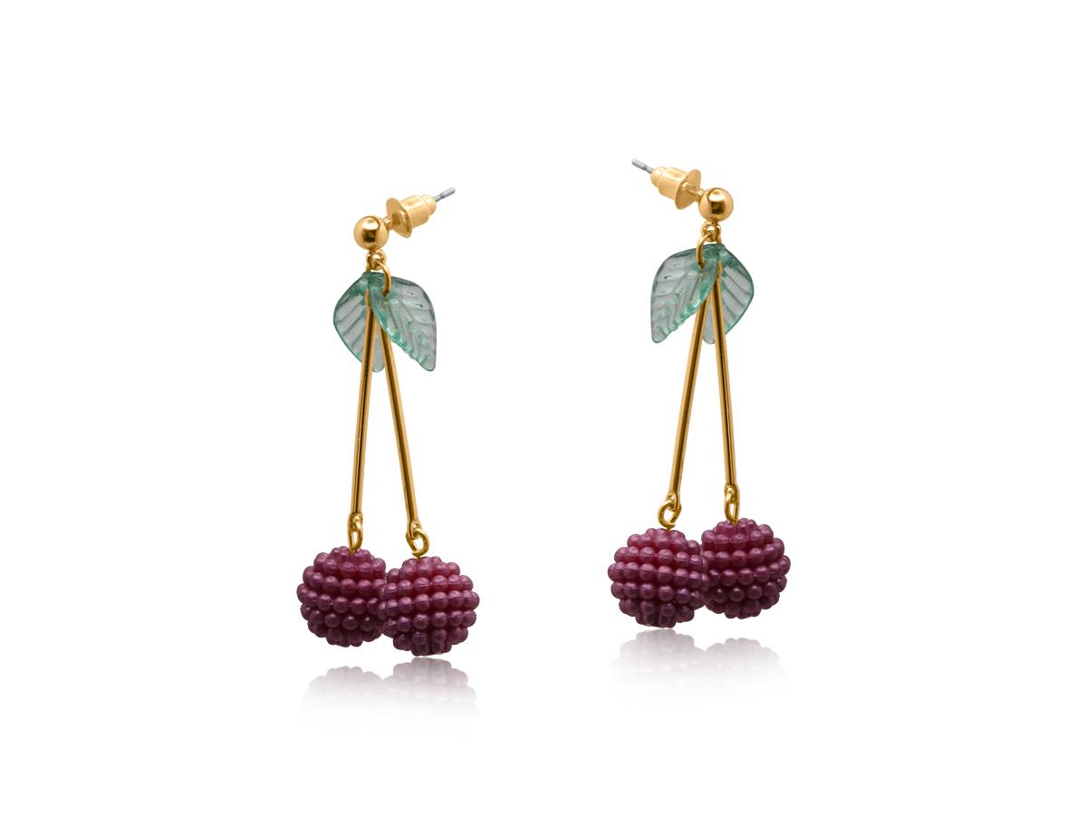 Picture of PURPLE LILLY BEADED CHERRY EARRINGS