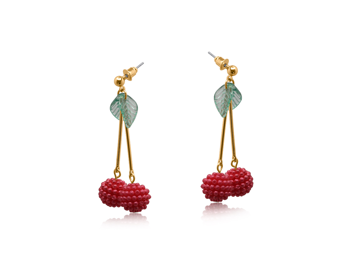 Picture of PINK LILLY BEADED CHERRY EARRINGS