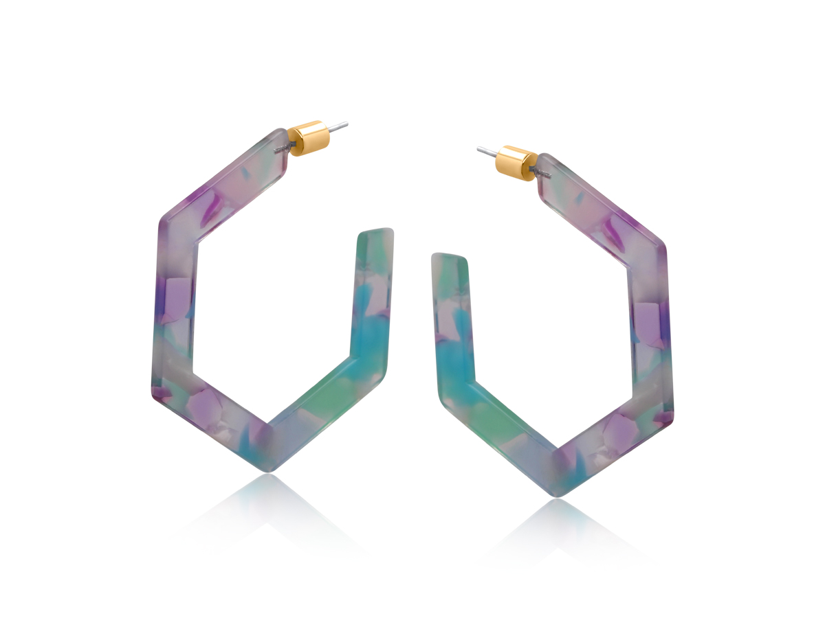 Picture of GREEN  AUSTIN RESIN HEXAGONAL EARRINGS