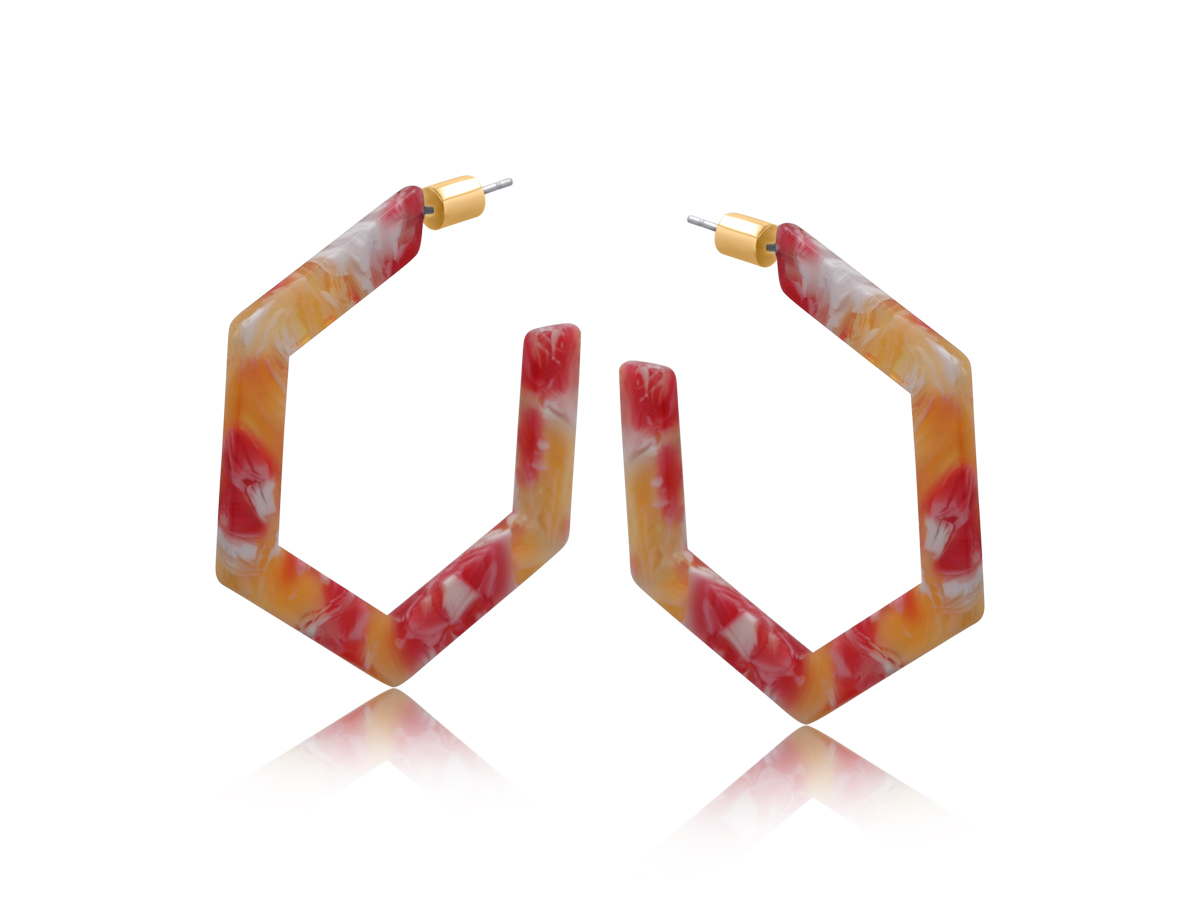 Picture of RED AUSTIN RESIN HEXAGONAL EARRINGS