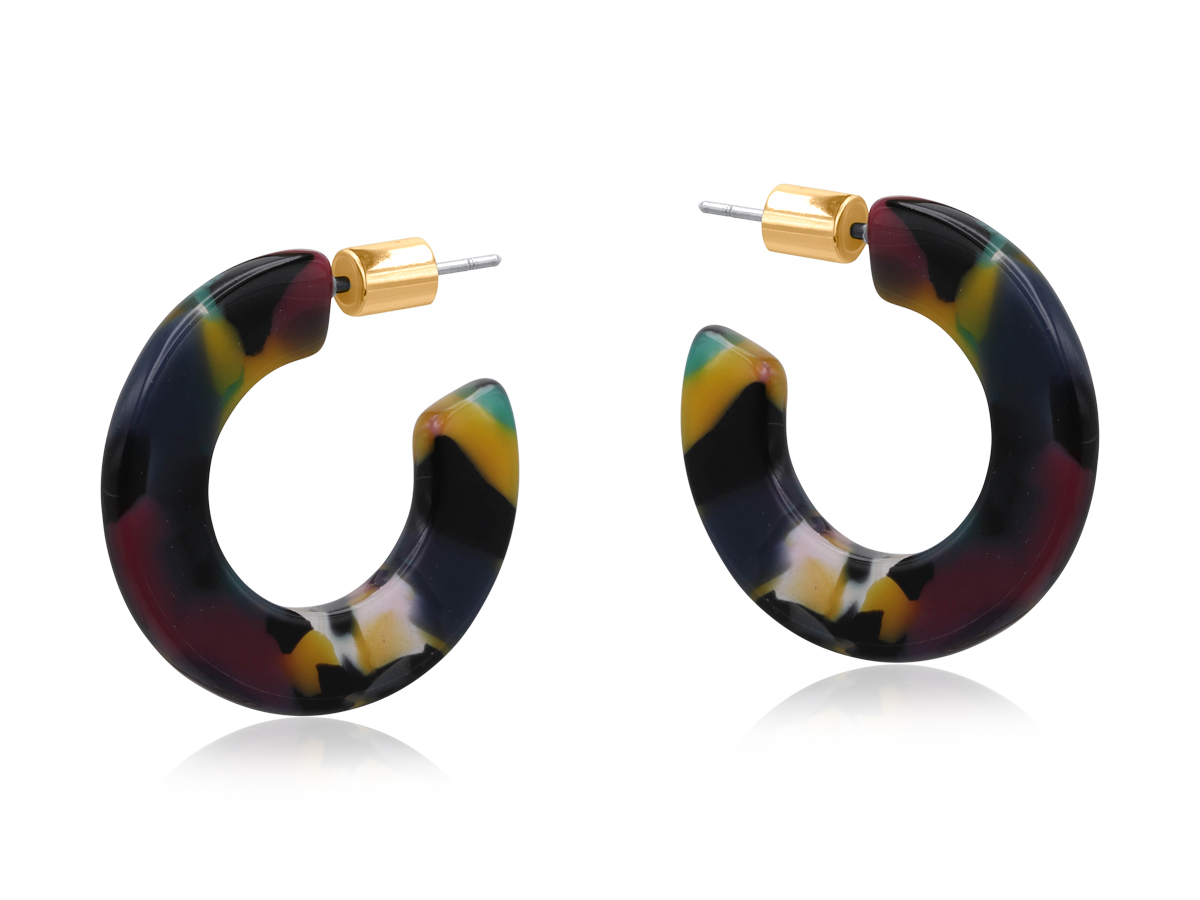 Picture of PURPLE GREEN  LIVIA FLAT OVAL RESIN HOOP EARRINGS
