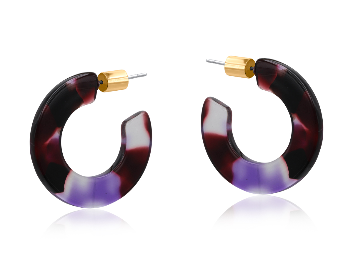 Picture of BLUE BLACK  LIVIA FLAT OVAL RESIN HOOP EARRINGS