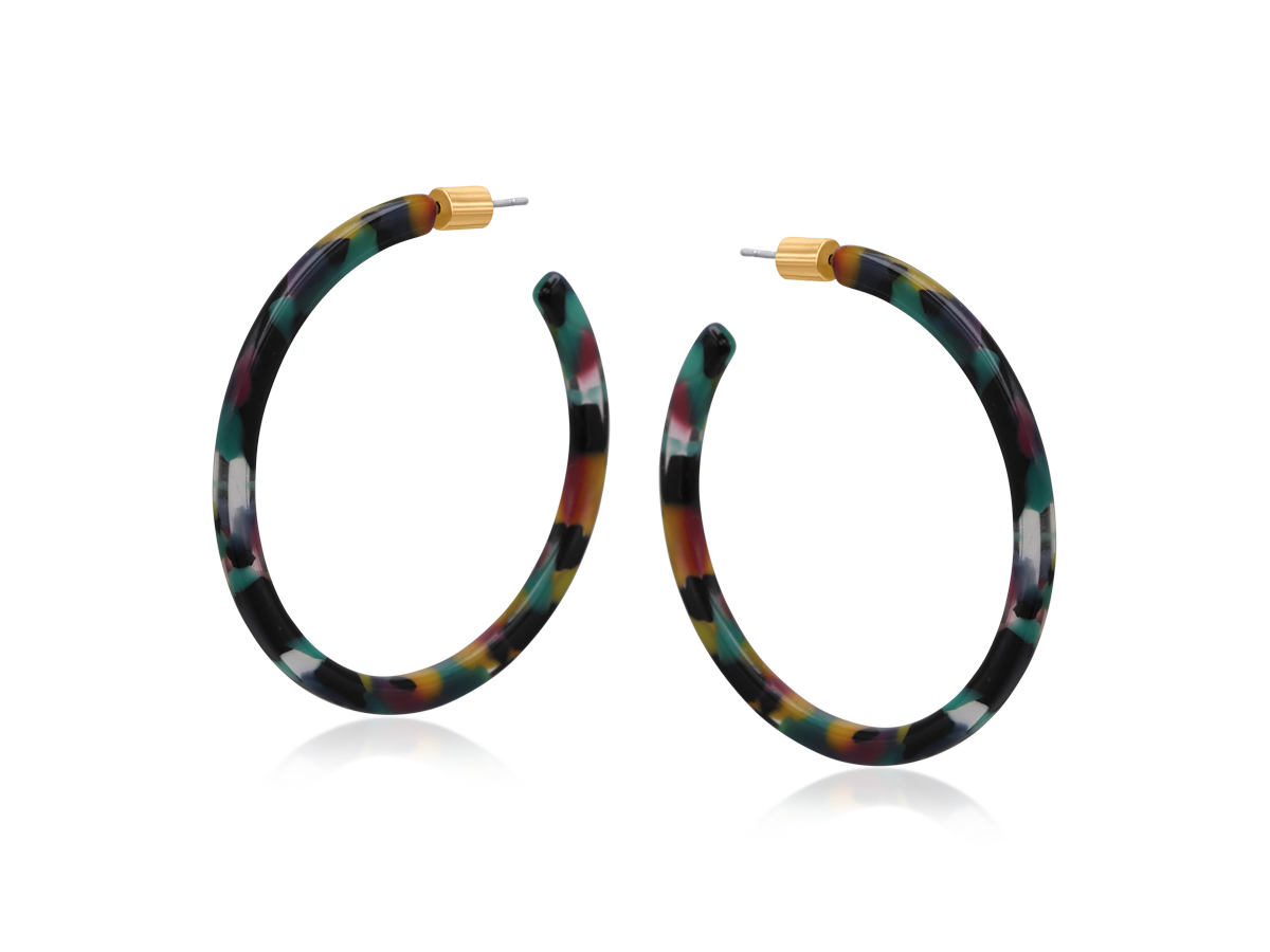 Picture of PURPLE GREEN  LIVIA RESIN STATEMENT HOOP EARRINGS
