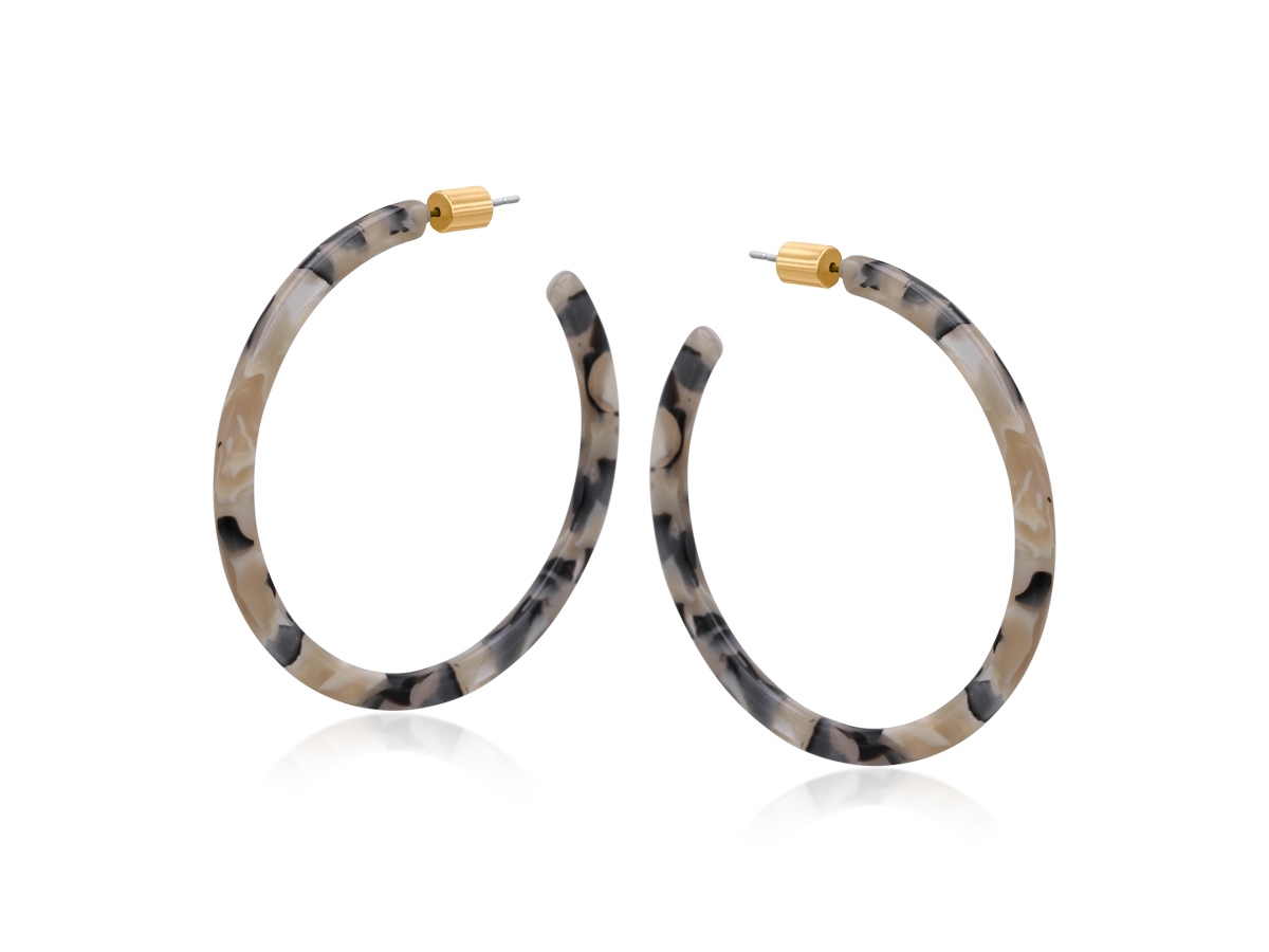 Picture of GREY BEIGE  LIVIA RESIN STATEMENT HOOP EARRINGS