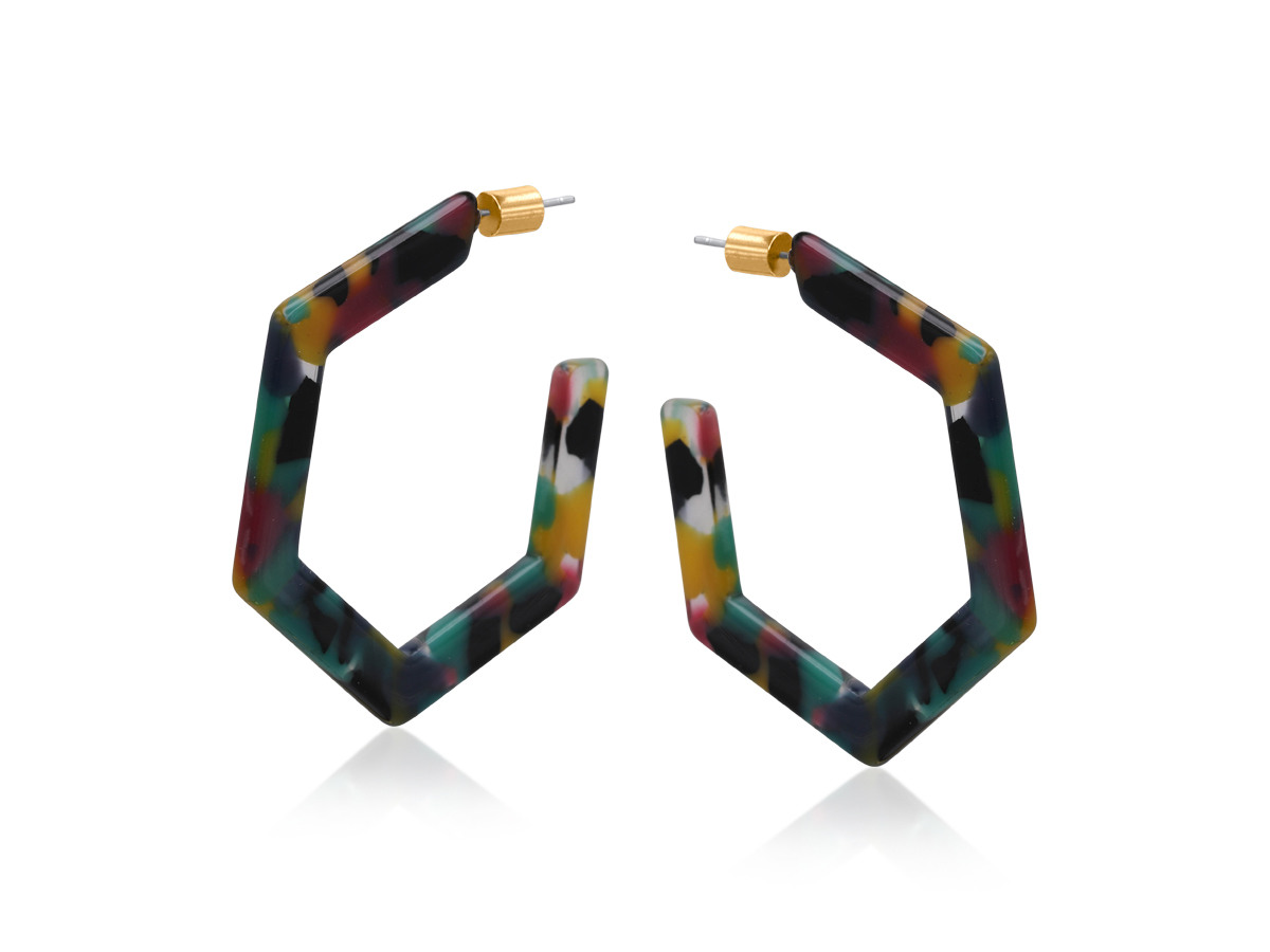Picture of PURPLE GREEN  LIVIA RESIN HEXAGON STATEMENT HOOP E
