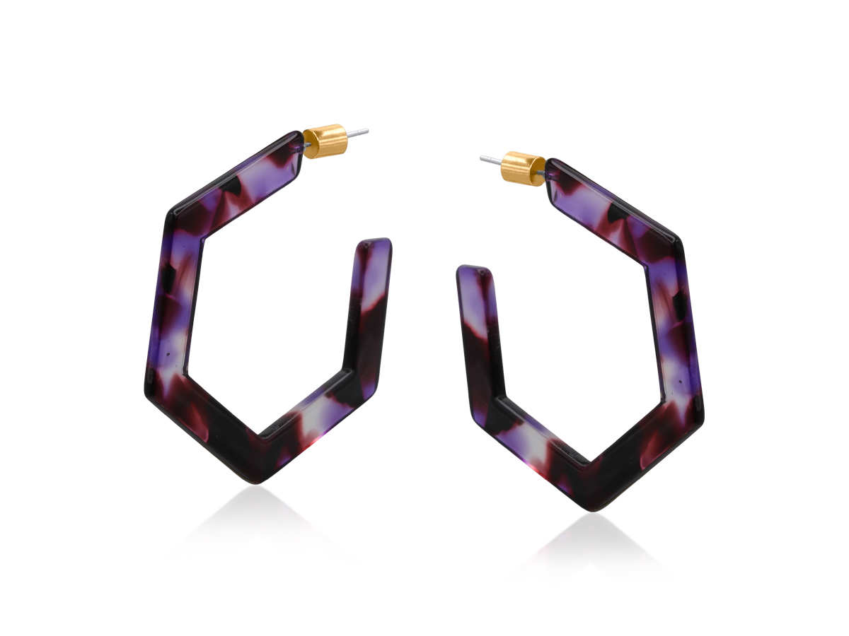Picture of BLUE BLACK  LIVIA RESIN HEXAGON STATEMENT HOOP EAR