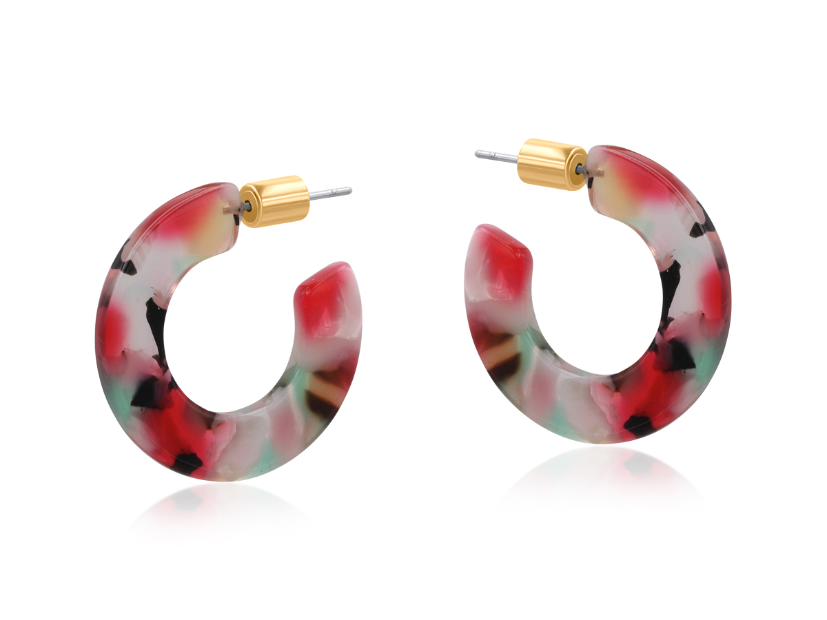Picture of RED GREEN  OCTAVIA FLAT OVAL RESIN HOOP EARRINGS