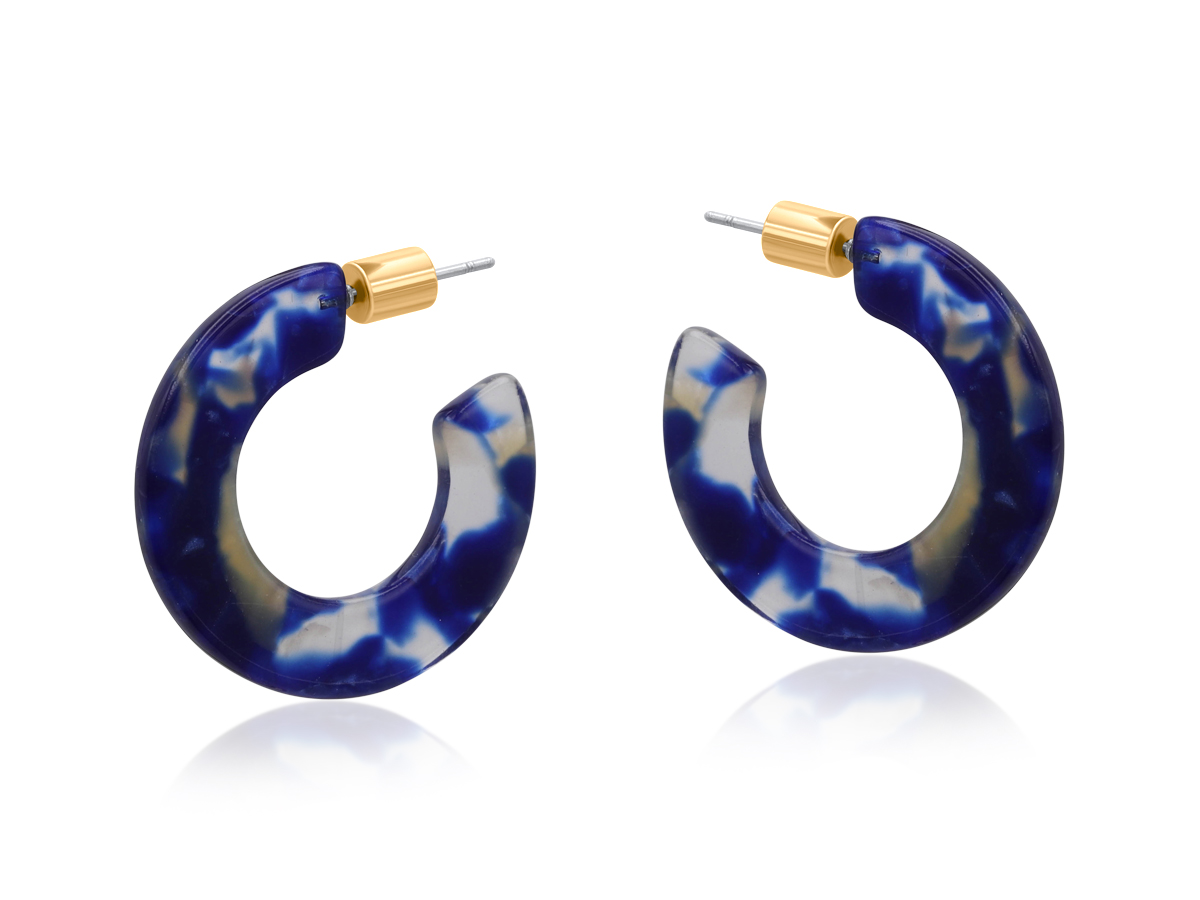Picture of BLUE TAUPE OCTAVIA FLAT OVAL RESIN HOOP EARRINGS