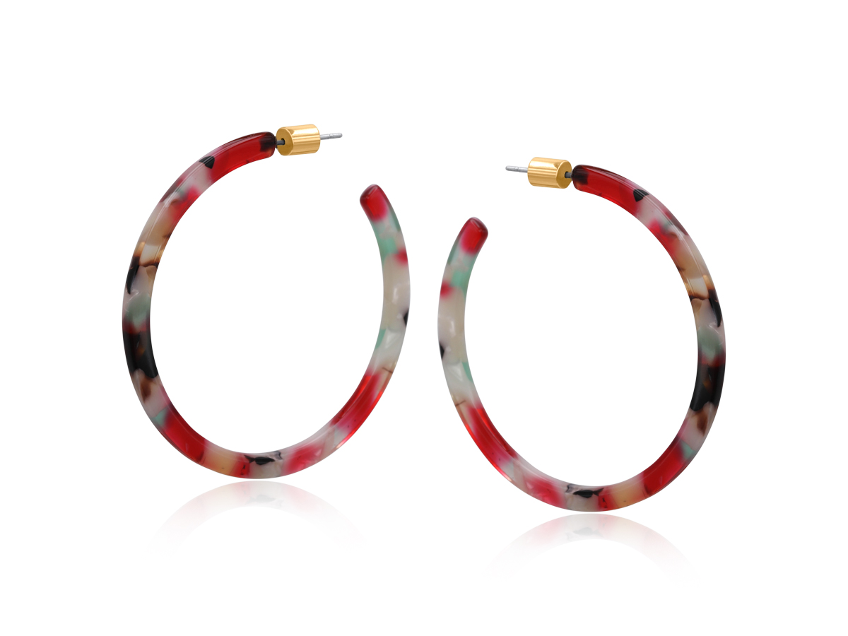 Picture of RED GREEN  OCTAVIA RESIN STATEMENT HOOP EARRINGS