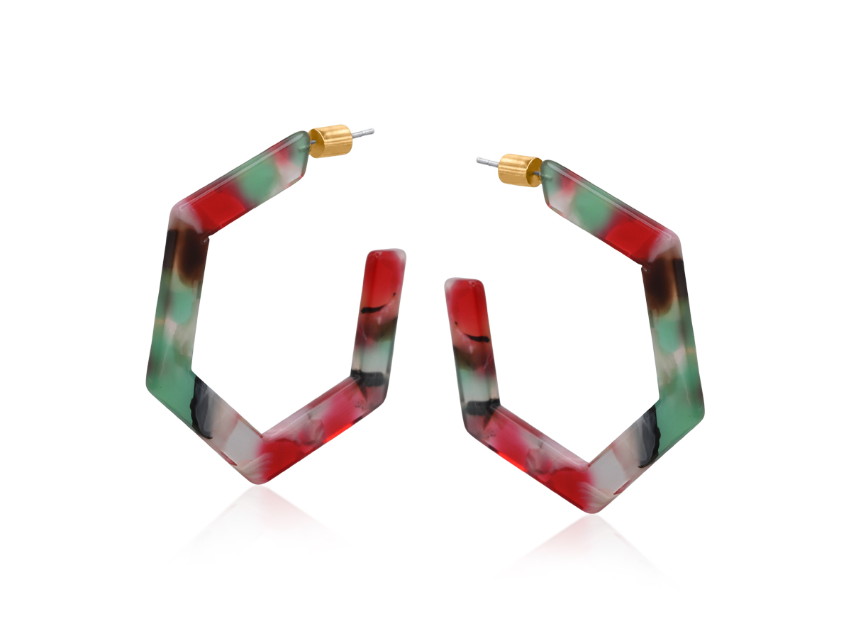 Picture of RED GREEN  OCTAVIA RESIN HEXAGON STATEMENT HOOP EA