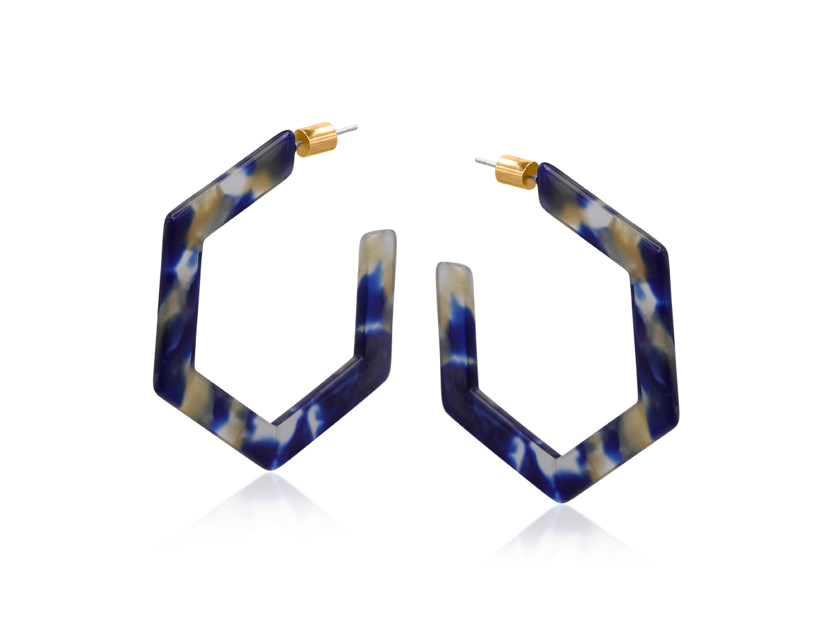 Picture of BLUE TAUPE OCTAVIA RESIN HEXAGON STATEMENT HOOP EA