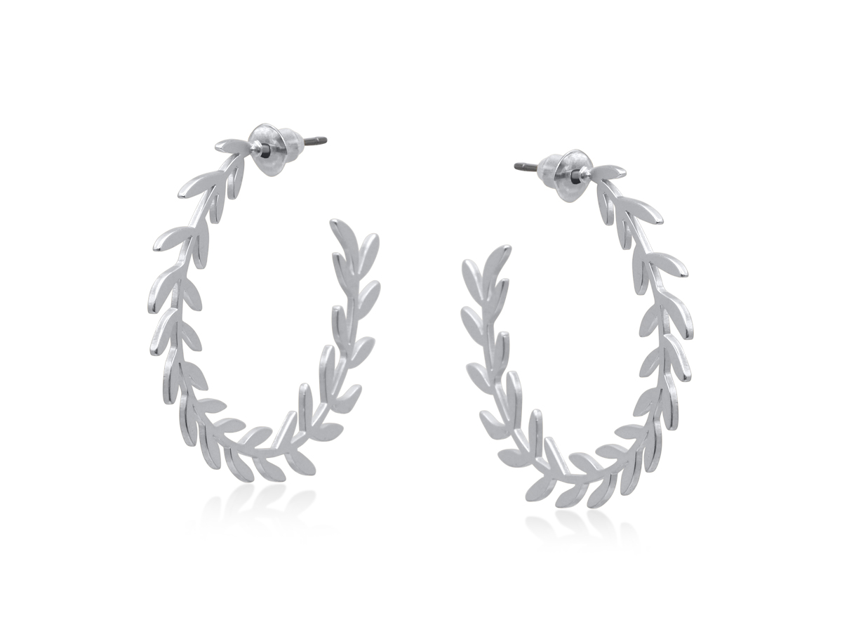 Picture of SILVER SIENA LAUREL VICTORY HOOP EARRINGS