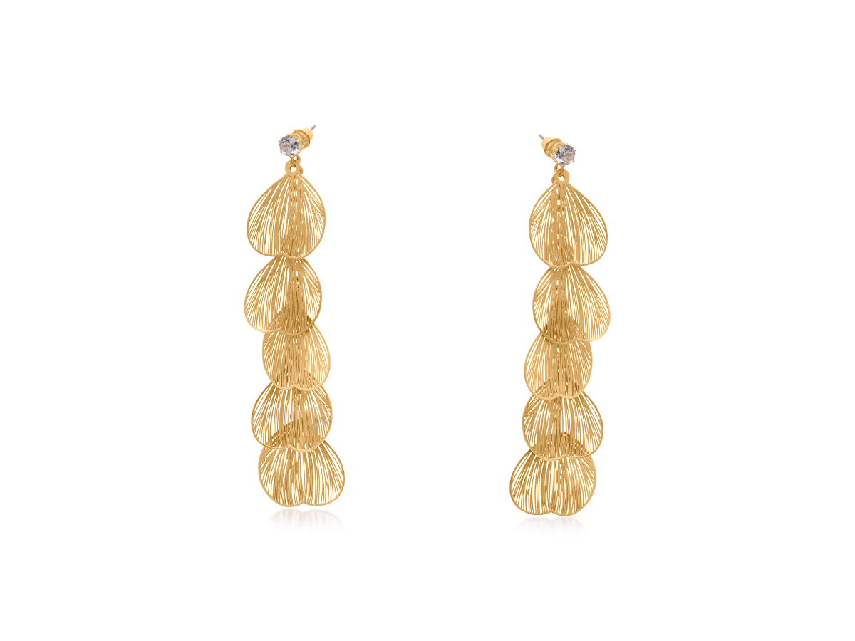 Picture of GOLD MALENA FEATHER LONG DANGLE EARRINGS