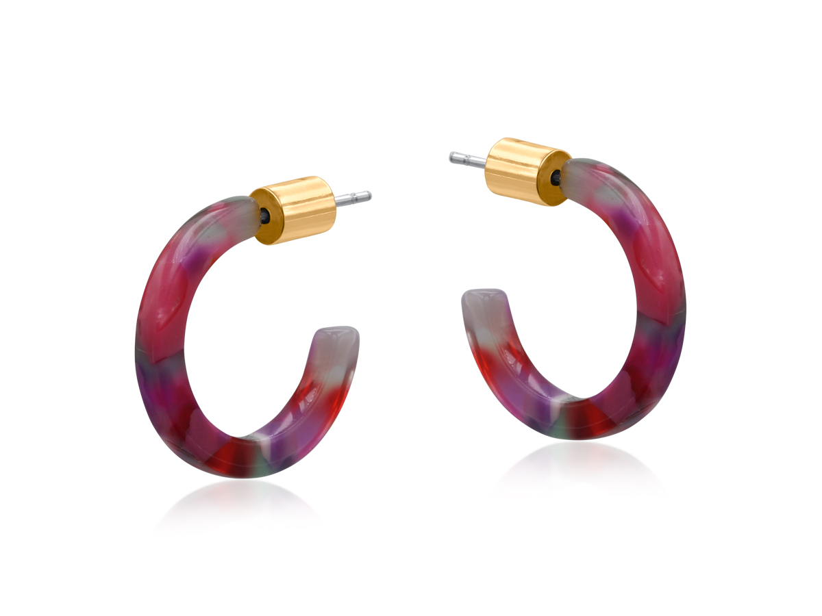 Picture of PINK PURPLE ERATO PETITE HOOP RESIN EARRINGS