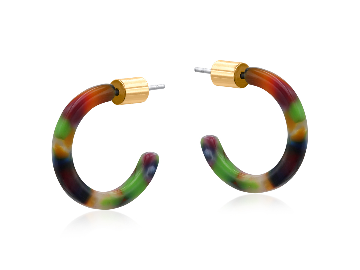 Picture of GREEN ORANGE  ERATO PETITE HOOP RESIN EARRINGS