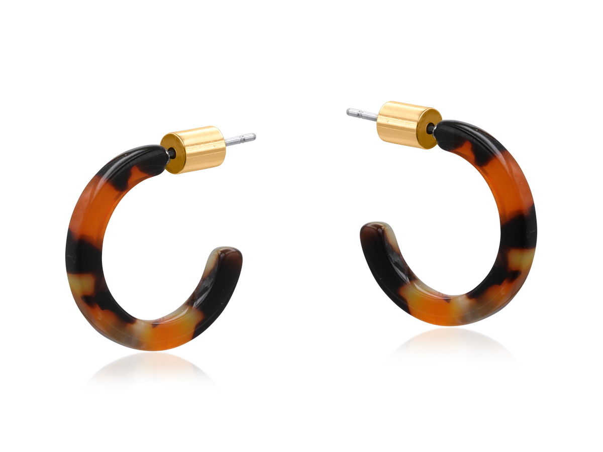 Picture of ORANGE BLACK CLIO PETITE HOOP RESIN EARRINGS