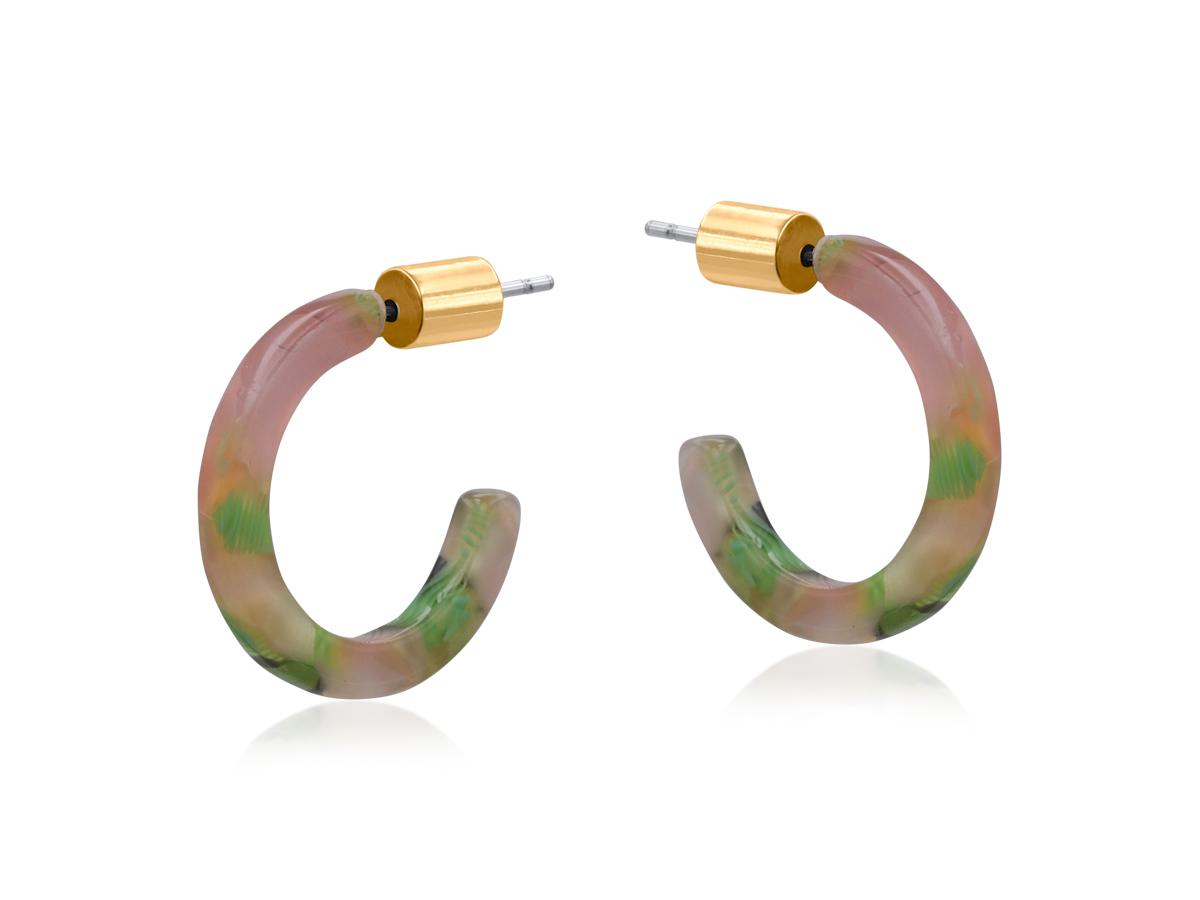 Picture of PINK GREEN  EUTERPE PETITE HOOP RESIN EARRINGS