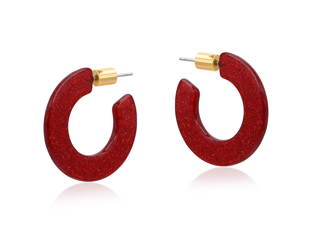 Picture of RED PAULINA FLAT OVAL RESIN HOOP EARRINGS