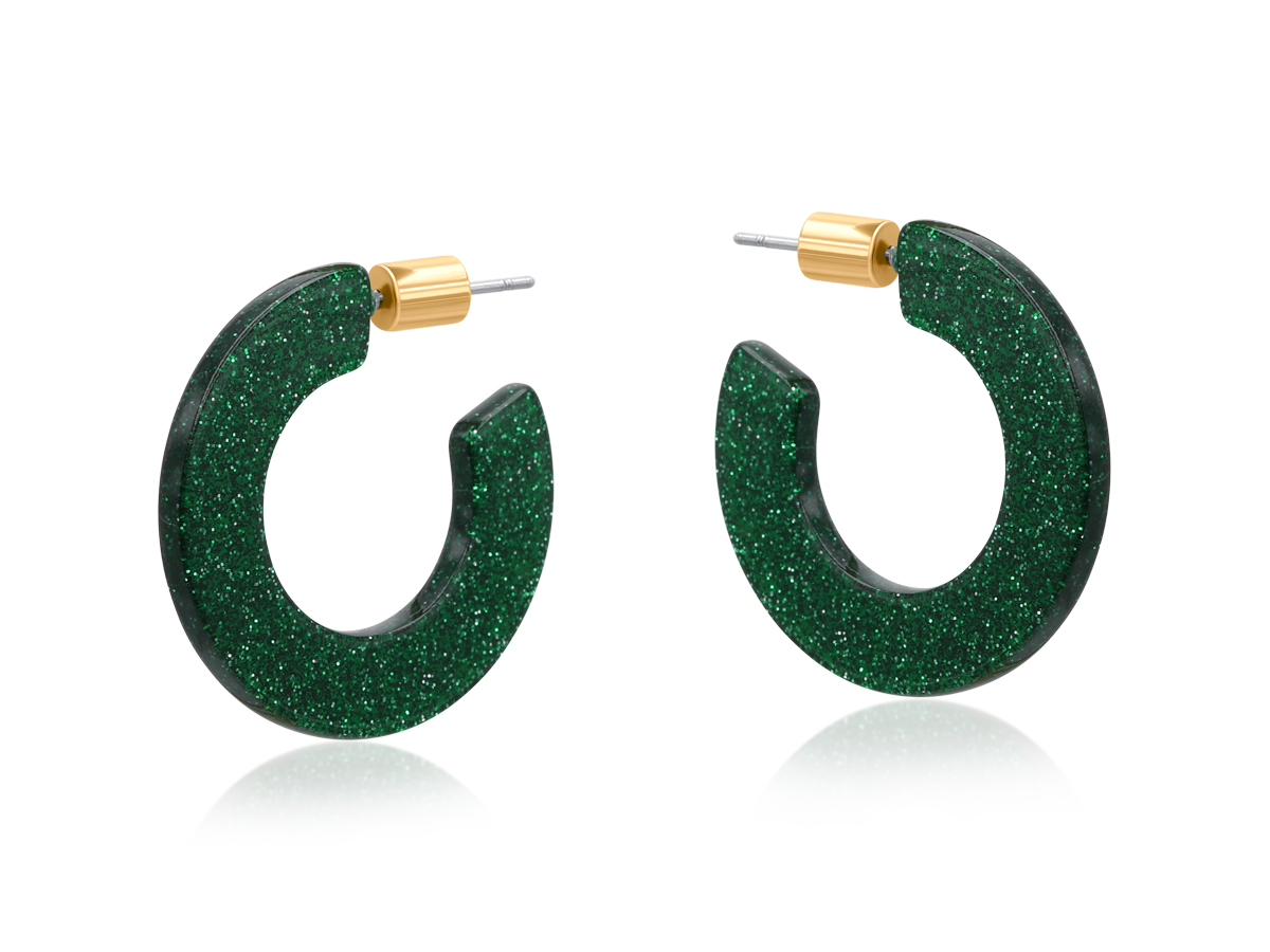 Picture of GREEN PAULINA FLAT OVAL RESIN HOOP EARRINGS