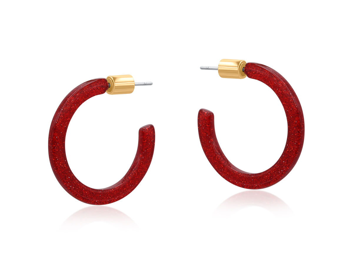 Picture of RED PAULINA THIN RESIN HOOP EARRINGS