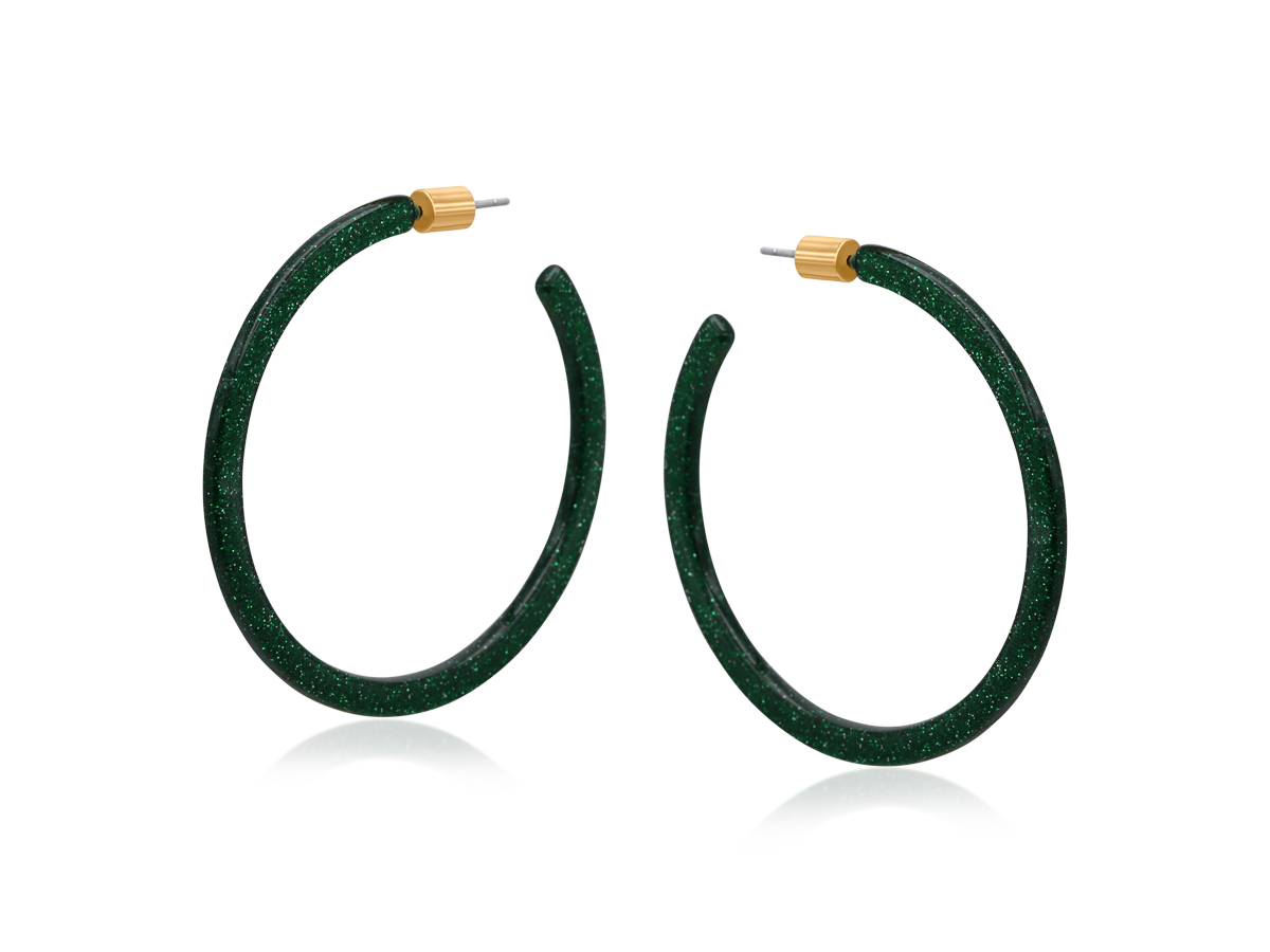 Picture of GREEN PAULINA RESIN STATEMENT HOOP EARRINGS