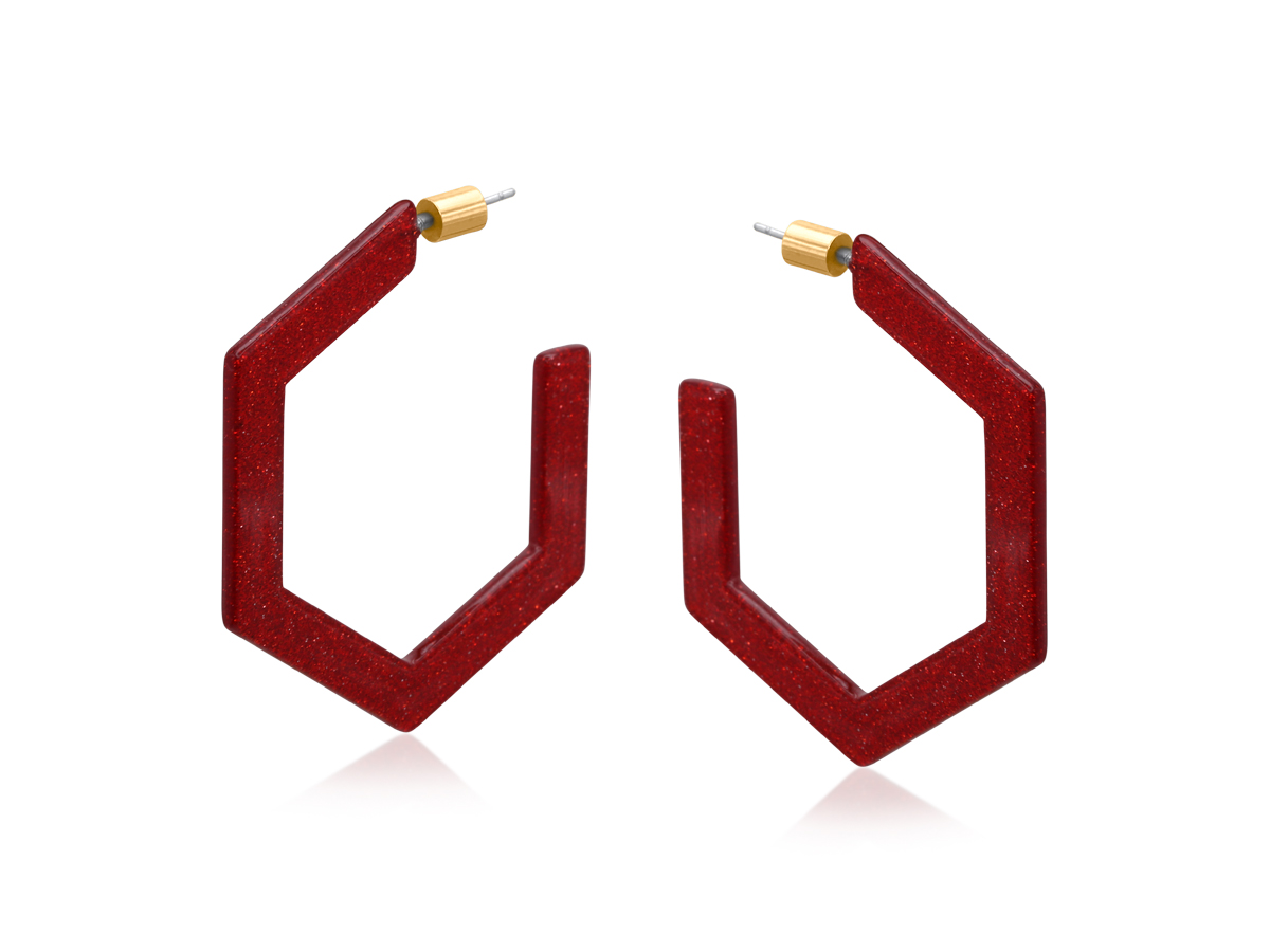 Picture of RED PAULINA RESIN HEXAGON STATEMENT HOOP EARRINGS