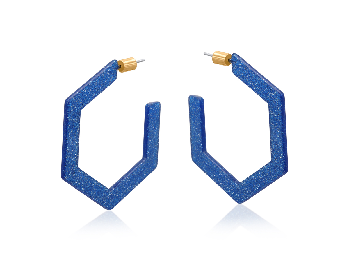 Picture of BLUE PAULINA RESIN HEXAGON STATEMENT HOOP EARRINGS