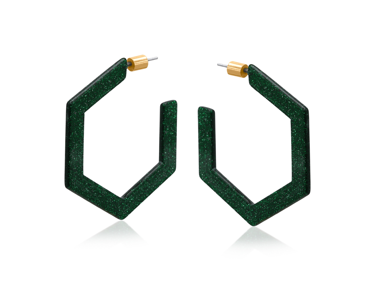 Picture of GREEN PAULINA RESIN HEXAGON STATEMENT HOOP EARRING