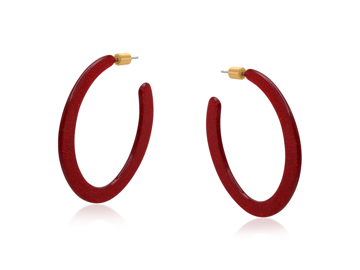 Picture of RED PAULINA RESIN STATEMENT CUT OUT HOOP EARRINGS