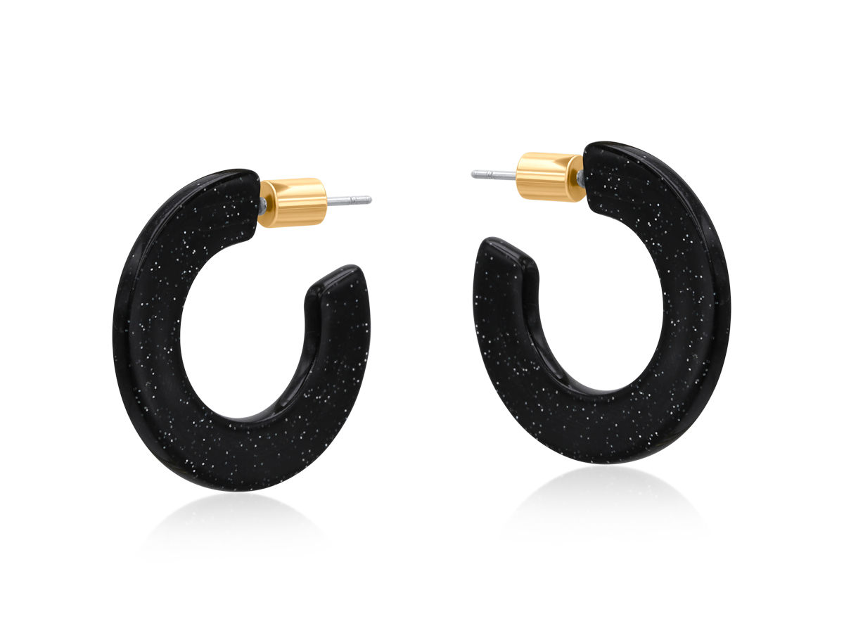 Picture of BLACK EMMAUELA FLAT OVAL RESIN HOOP EARRINGS