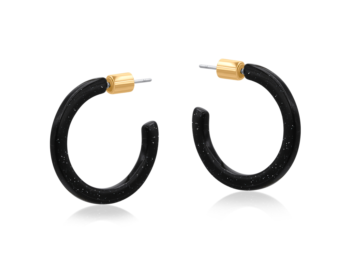 Picture of BLACK EMMAUELA THIN RESIN HOOP EARRINGS