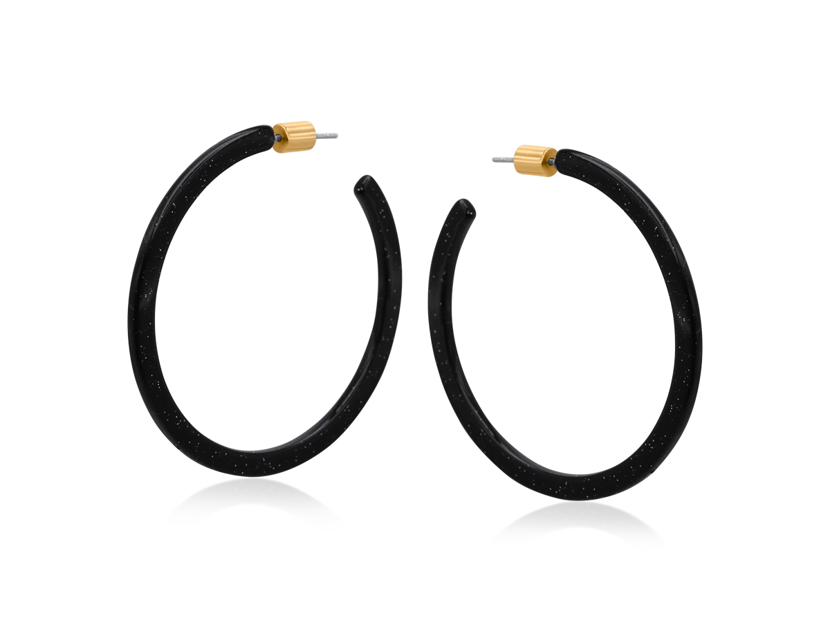 Picture of BLACK EMMAUELA RESIN STATEMENT HOOP EARRINGS