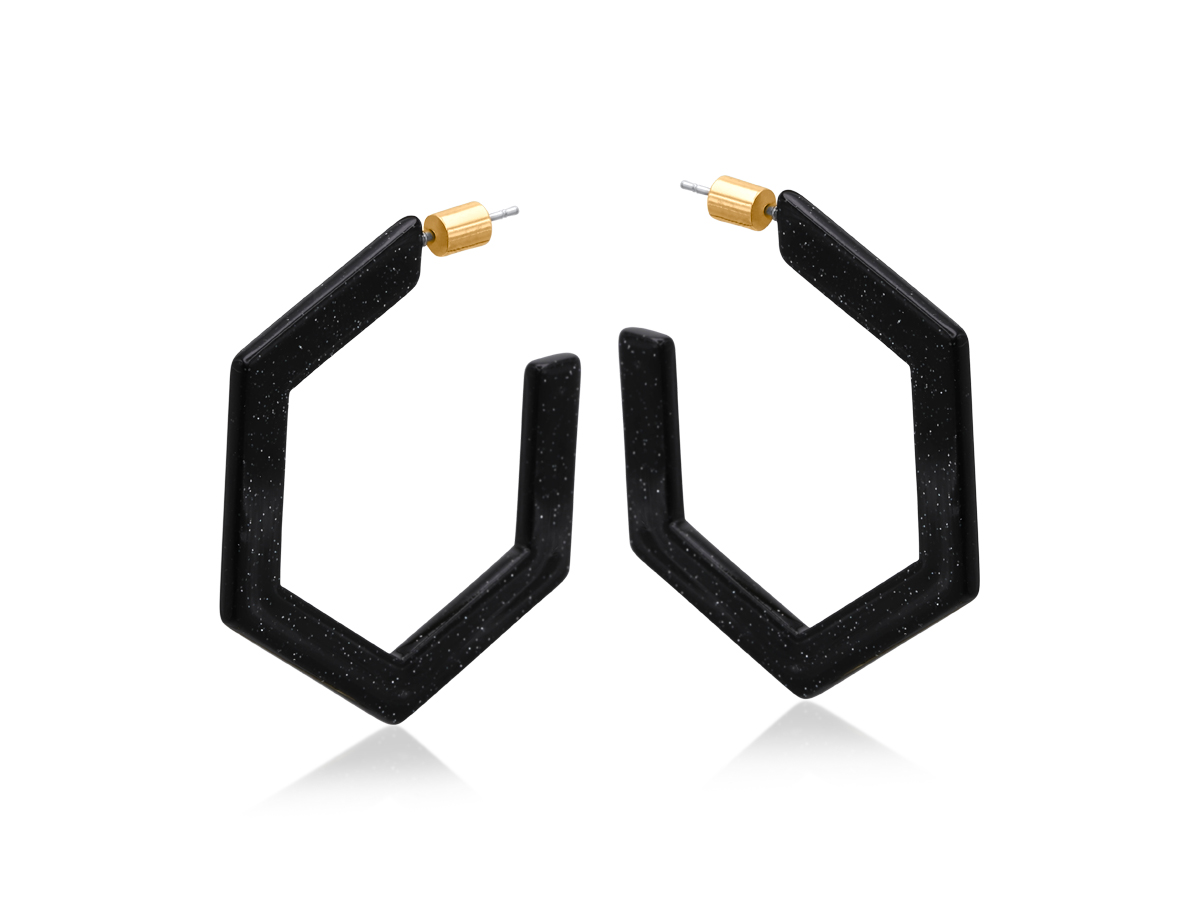 Picture of BLACK EMMAUELA RESIN HEXAGON STATEMENT HOOP EARRIN
