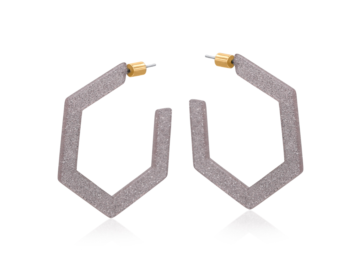 Picture of GREY EMMAUELA RESIN HEXAGON STATEMENT HOOP EARRING