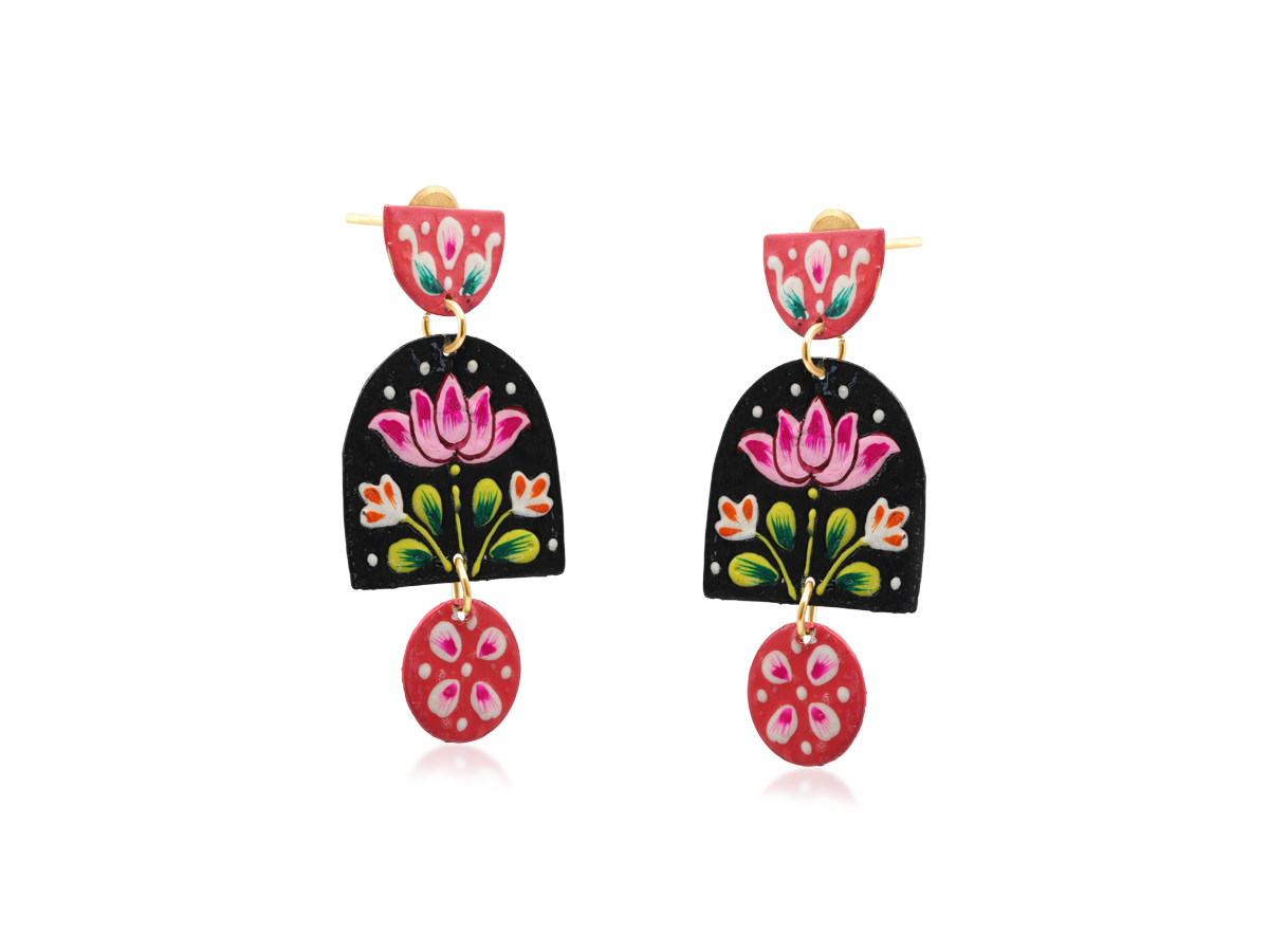Picture of BLACK RED PADMA STATEMENT HAND PAINTED ARTISAN EAR