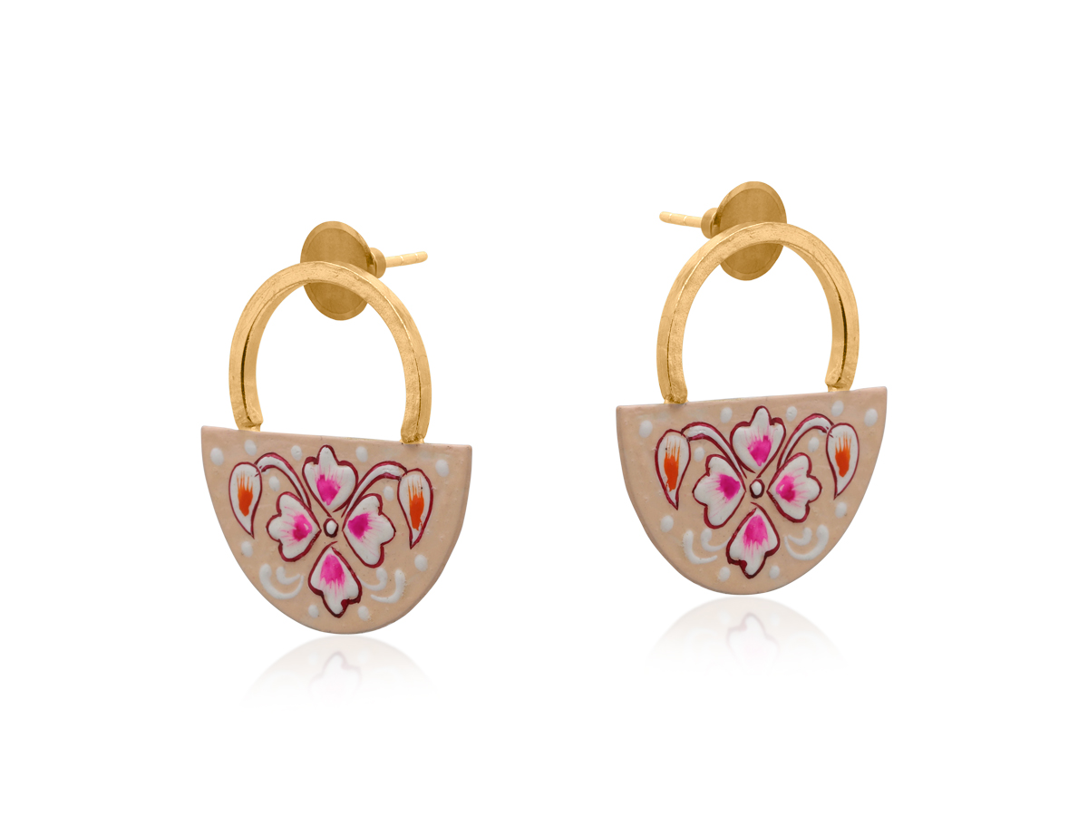Picture of CREAM MALLIKA HAND PAINTED ARTISAN EARRINGS