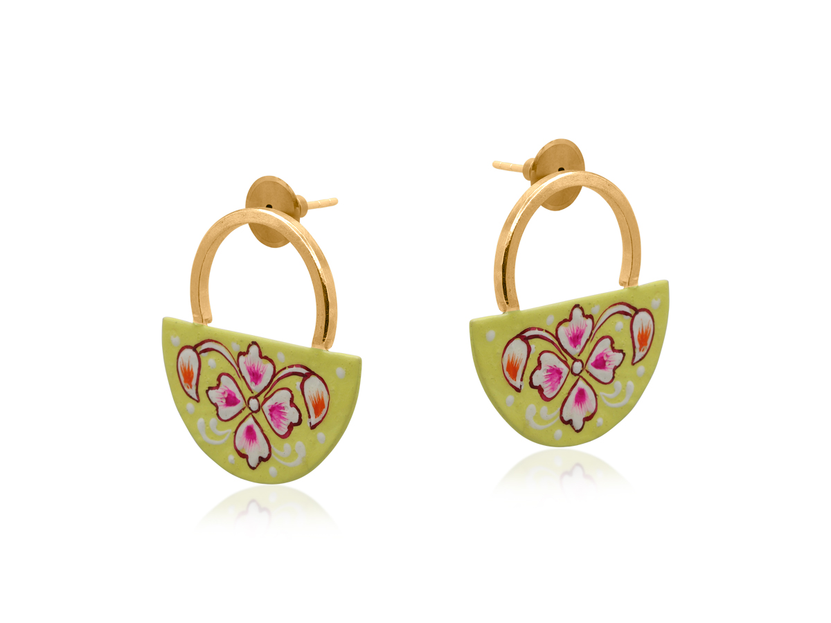 Picture of YELLOW MALLIKA HAND PAINTED ARTISAN EARRINGS