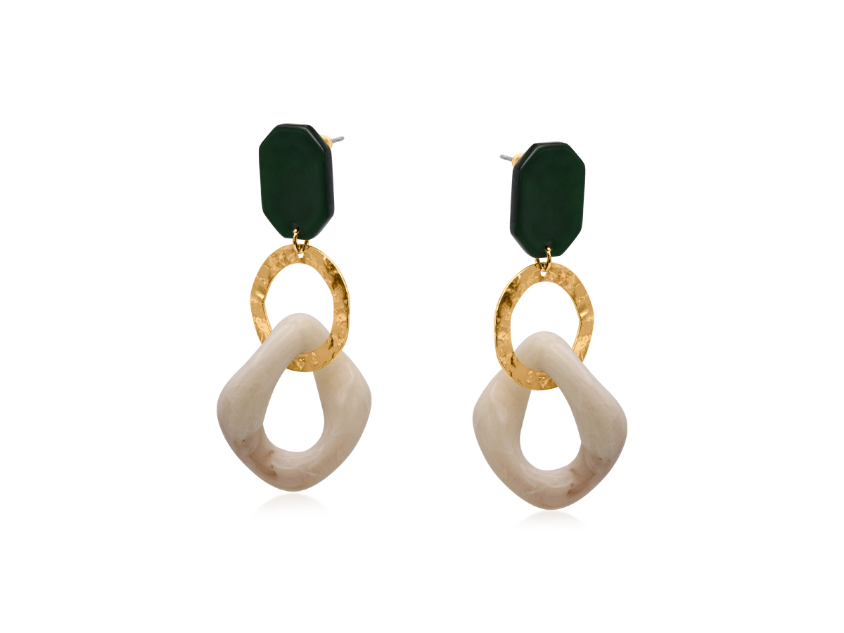 Picture of BEIGE/GREEN  MOIRAINE RESIN CHAIN STATEMENT EARRIN