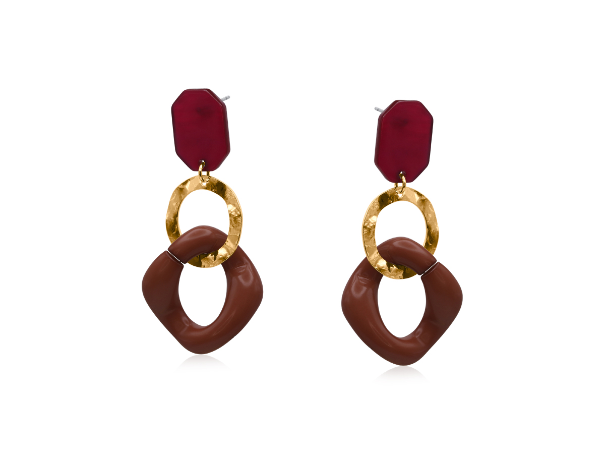 Picture of RED/BROWN MOIRAINE RESIN CHAIN STATEMENT EARRINGS