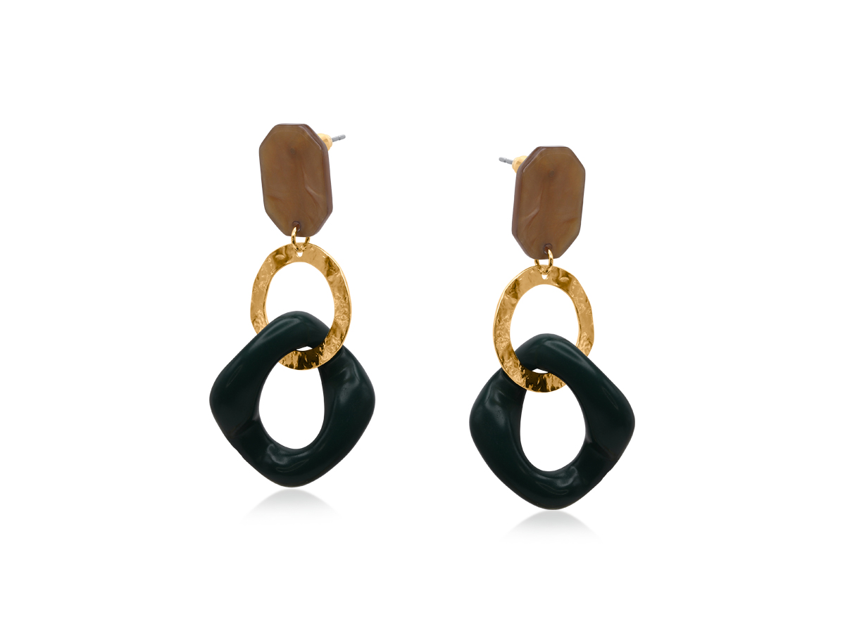 Picture of GREEN/CREAM MOIRAINE RESIN CHAIN STATEMENT EARRING