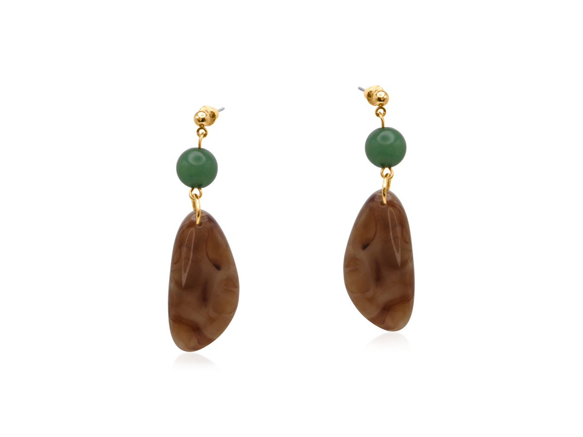 Picture of GREEN/CREAM CATSUANE RESIN DROP EARRINGS