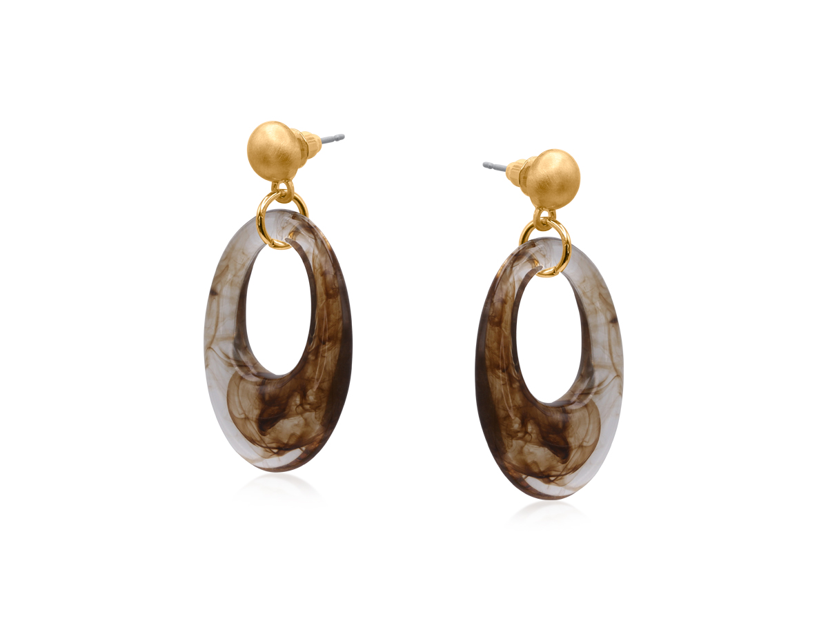 Picture of BROWN EGWENE DROP RESIN METAL EARRINGS