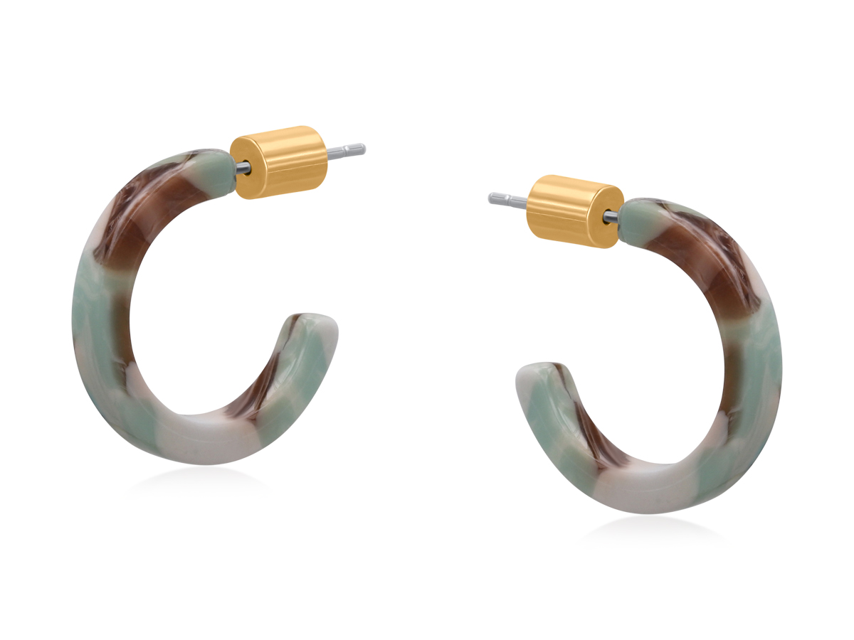Picture of GREEN/BROWN ALBA PETITE RESIN HOOP EARRINGS