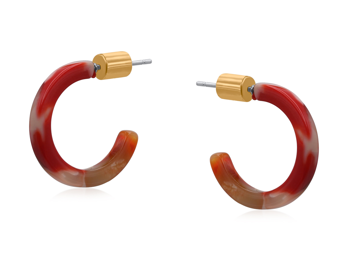 Picture of RED/TAUPE ALBA PETITE RESIN HOOP EARRINGS