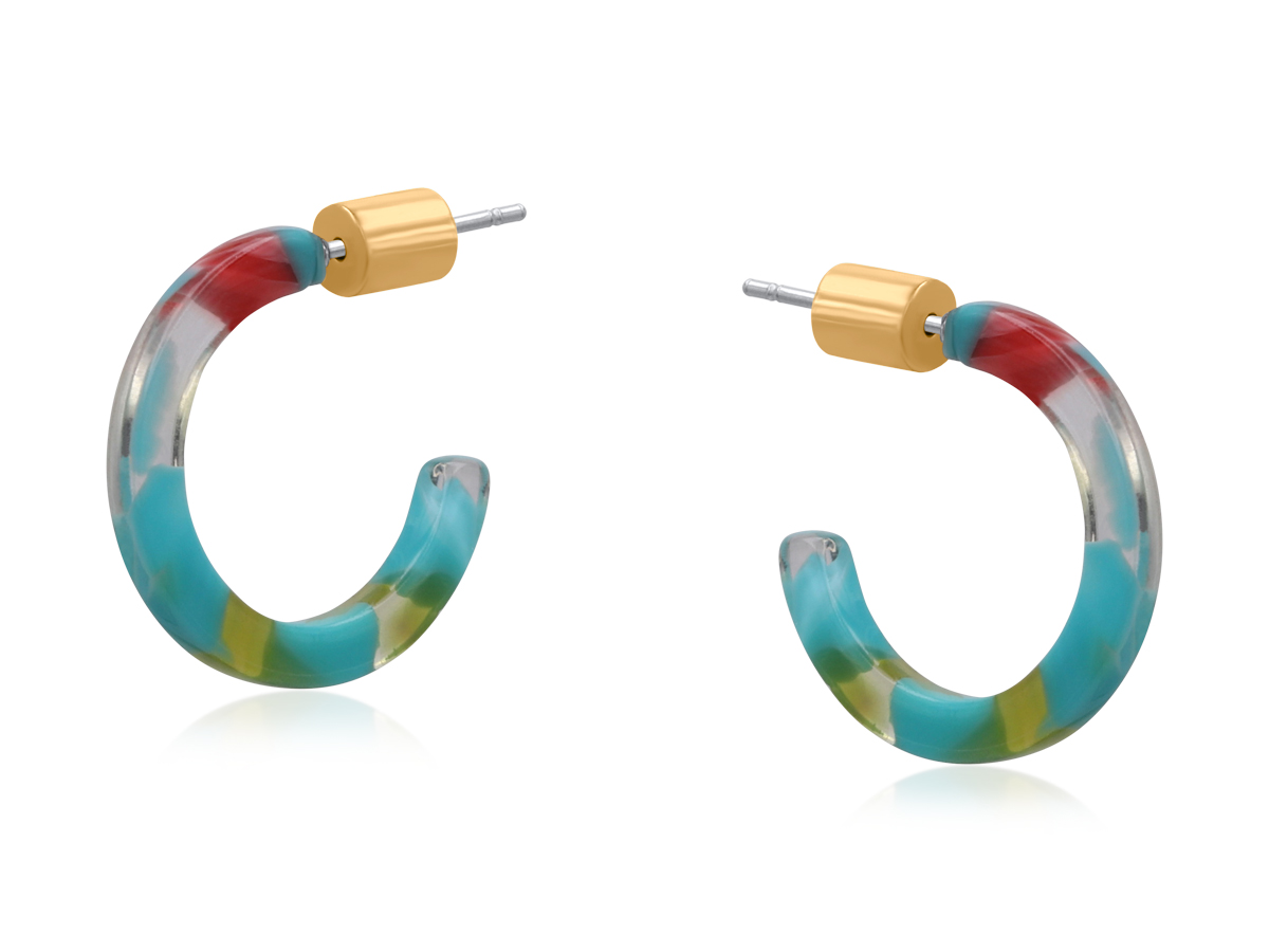 Picture of BLUE/RED GENOA PETITE RESIN HOOP EARRINGS
