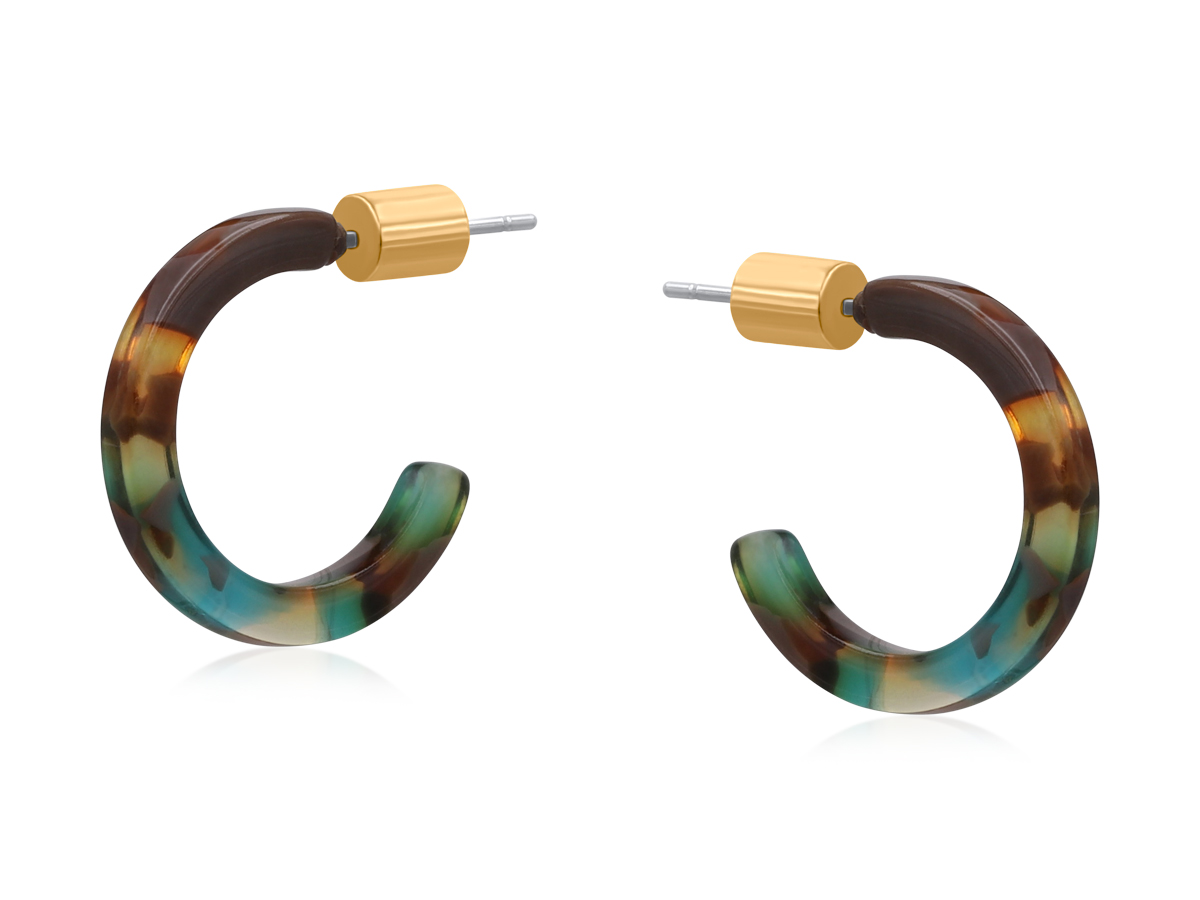 Picture of BLUE/BROWN ANNA PETITE RESIN HOOP EARRINGS