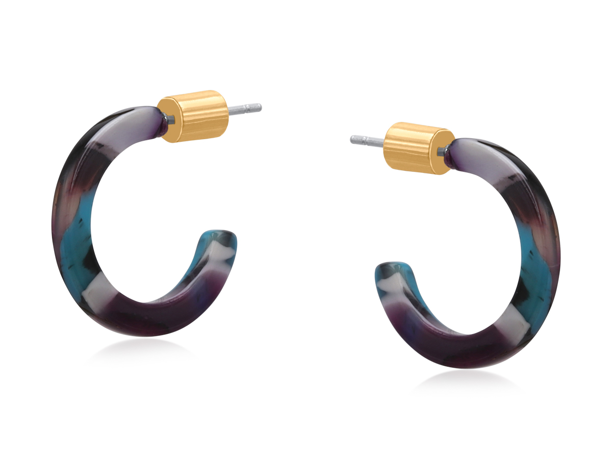 Picture of BLUE/LILAC TALAMANCA PETITE RESIN HOOP EARRINGS
